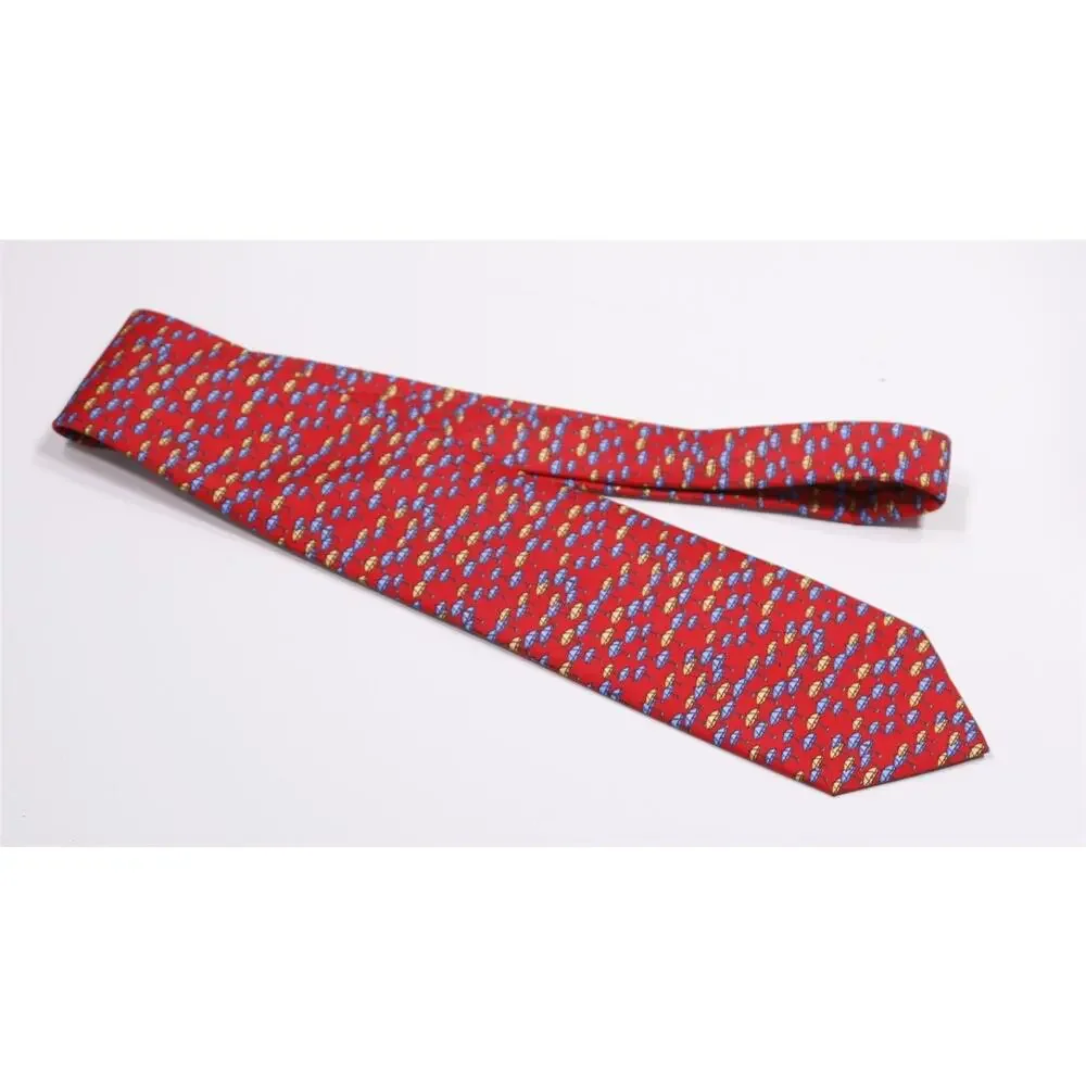 Marchesi di Como Red Umbrella Print Silk Necktie Tie